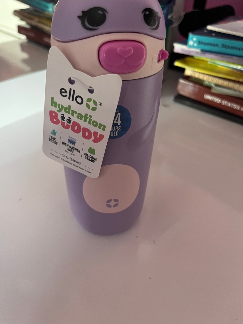 Ello Hydration Buddy Kids Bottle — Purple Animal Design
